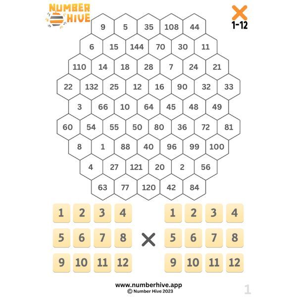 Number Hive Game Boards - Multiplication Strategy Game Teacher Resource 1-12