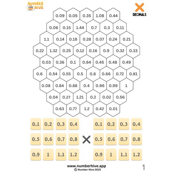 Number Hive Game Boards - Multiplication Strategy Game Teacher Resource decimals