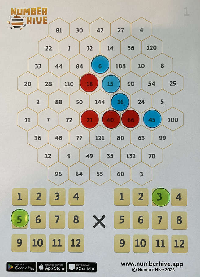 Number Hive - Printable Game Board - Multiplication Strategy Game