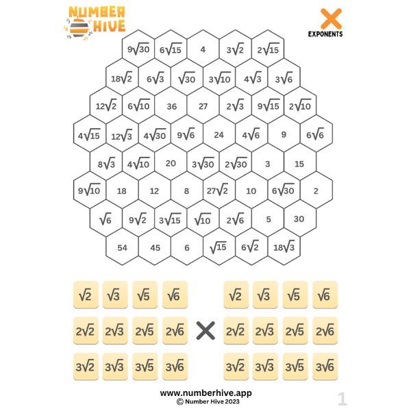 Number Hive Game Boards - Multiplication Strategy Game Teacher Resource using Radicals 600x600