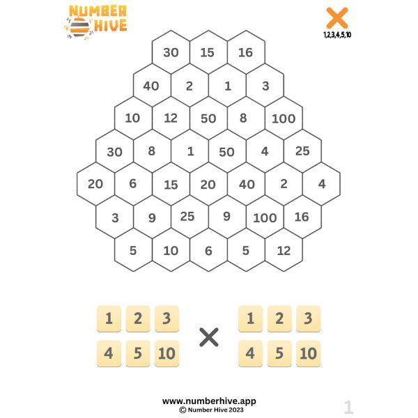 Number Hive Game Boards - Multiplication Strategy Game Teacher Resource 12345&10