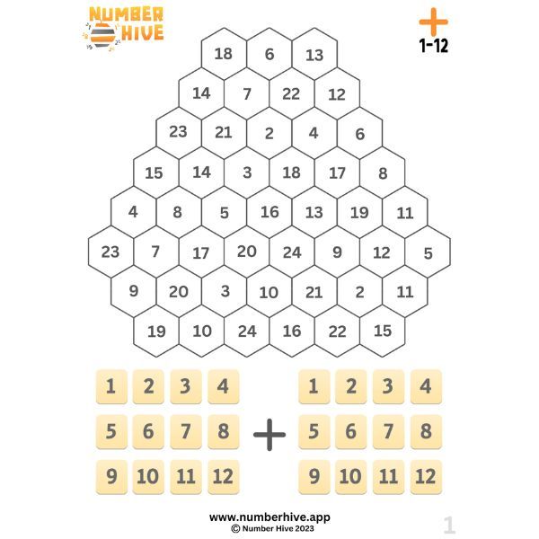 Number Hive Game Boards - Addition Strategy Game Teacher Resource 1-12